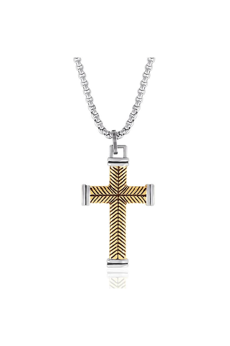 Stainless Steel (316L) Two Tone Cross Necklace, Main, color, gold, silver