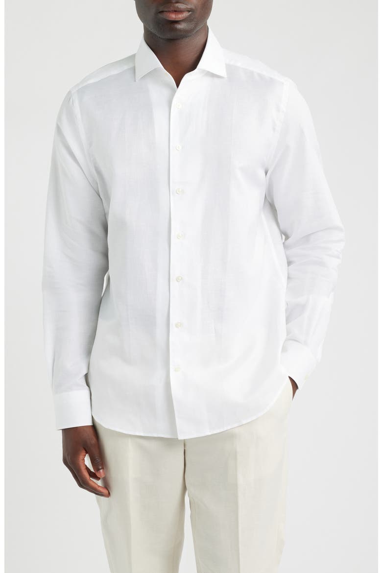 Modern Fit White Cotton & Linen Dress Shirt, Main, color, WHITE