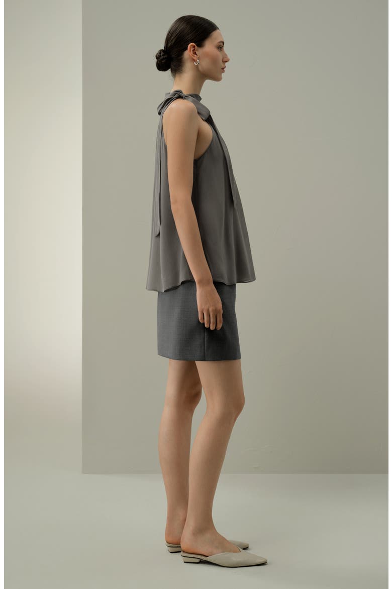 Women's Silk Georgette Tie-Neck Blouse, Alternate, color, Dark Gray