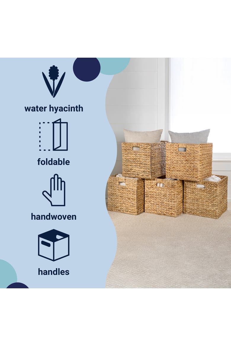Bryce Classic Farmhouse Handwoven Hyacinth Collapsible Storage Cube Baskets with Handles,, Alternate, color, Natural