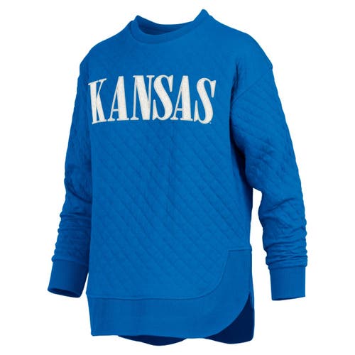 Pressbox Royal Kansas Jayhawks Quilted Long Sleeve Pullover Sweatshirt