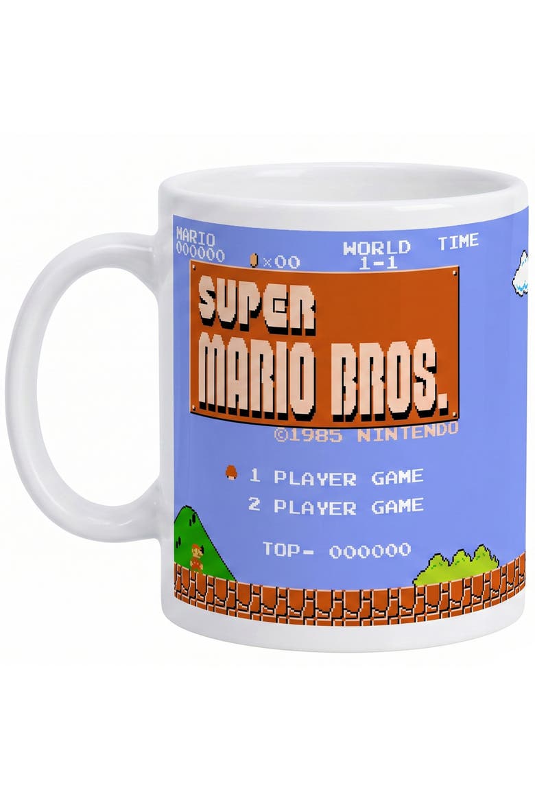 20 oz Super Mario Bros Retro Title Ceramic Mug, Main, color, White