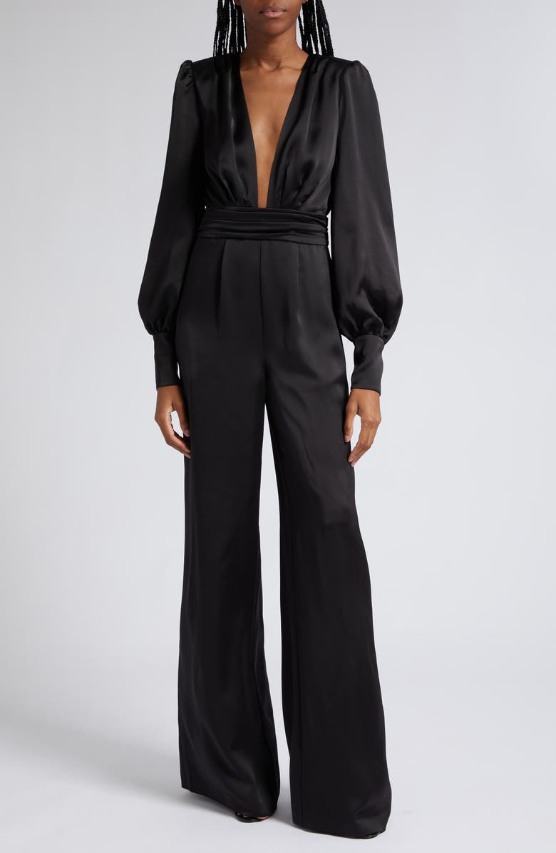 Ramy Brook Madelane Plunge Long Sleeve Satin Jumpsuit, Main, color,