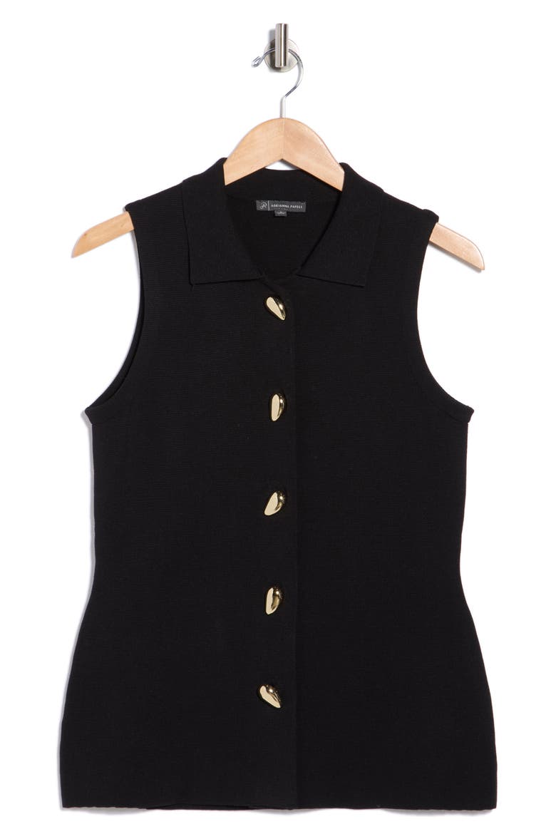 Teardrop Button Sweater Vest, Alternate, color, BLACK