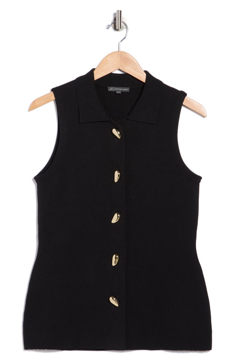 Adrianna Papell Teardrop Button Sweater Vest, Alternate, color, Black