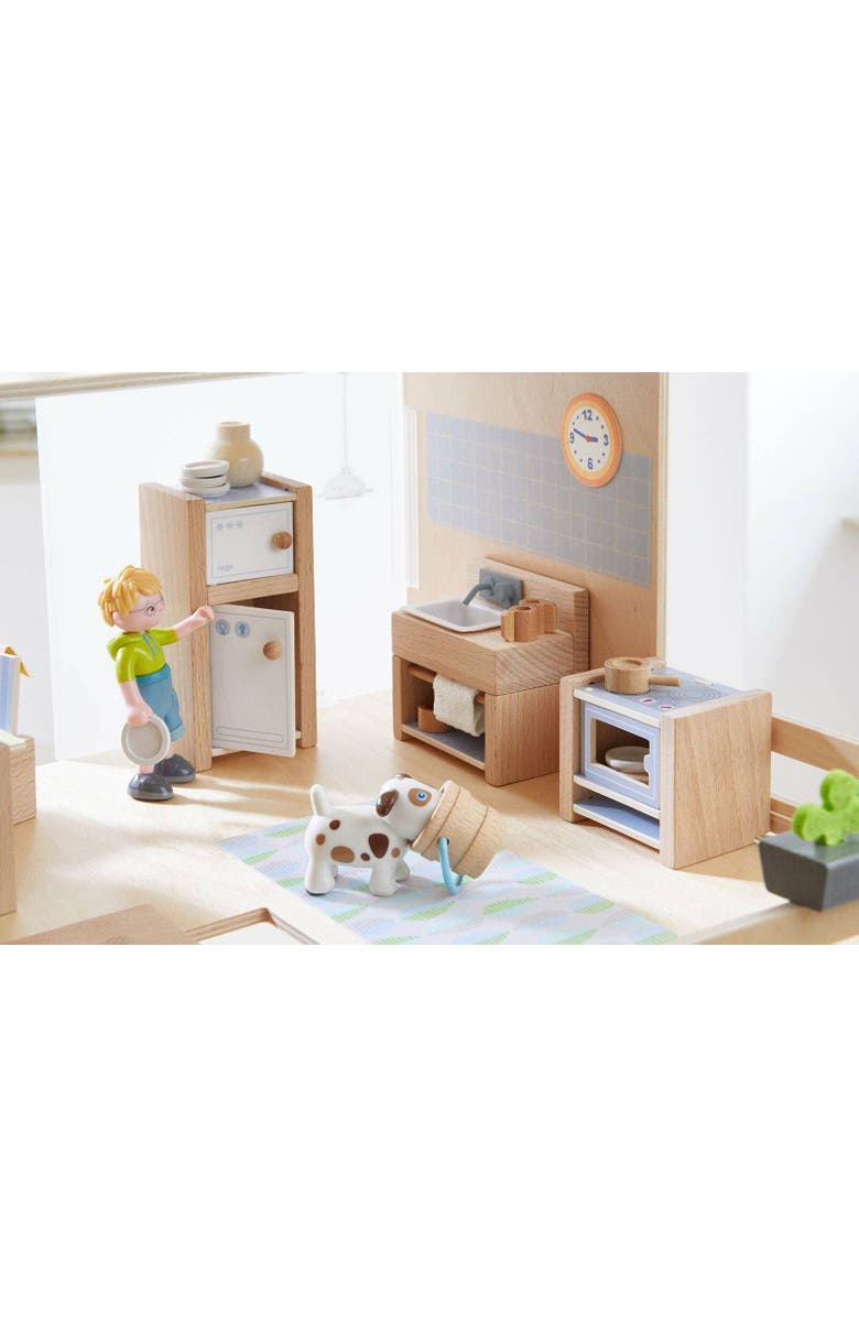 HABA Little Friends Kitchen Room Set - Wooden Dollhouse Furniture for 4" Bendy Dolls, Alternate, color, Multi