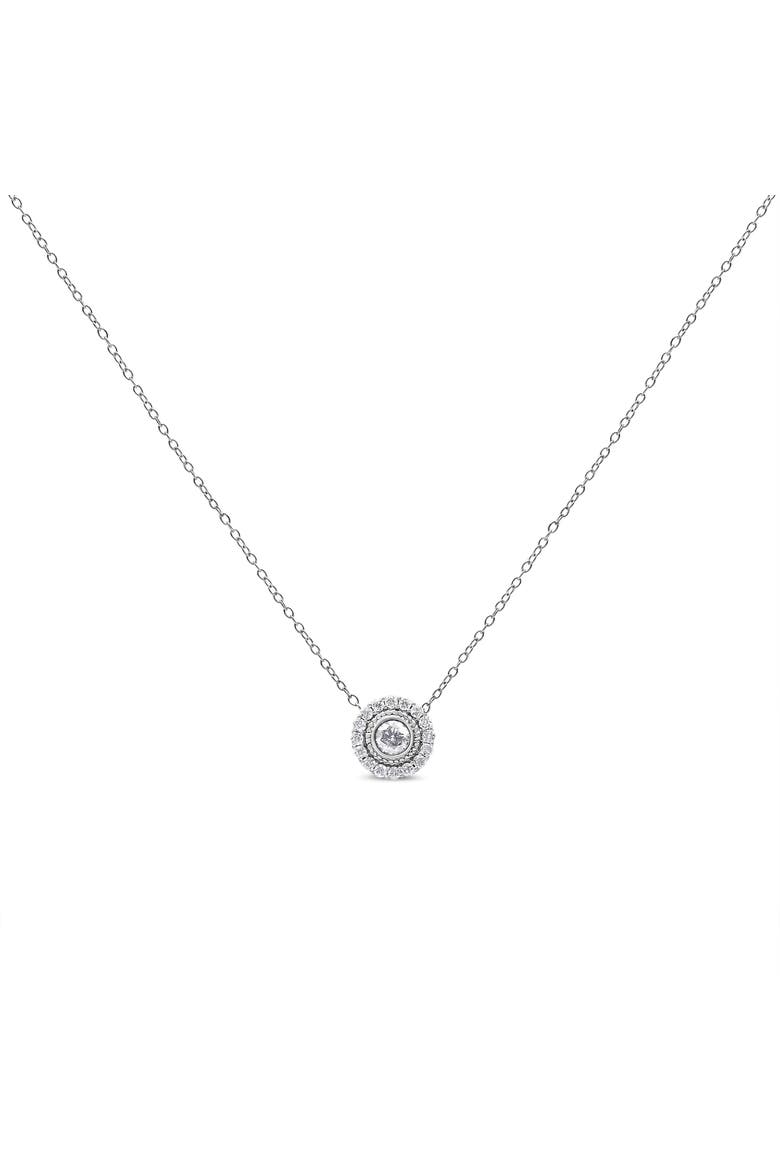 Silver 1/2 Cttw Round Diamond Halo Circle Pendant 18" Necklace, Alternate, color, White