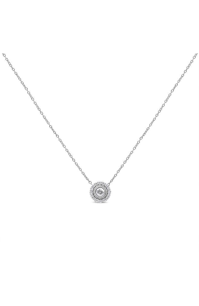 Haus of Brilliance Silver 1/2 Cttw Round Diamond Halo Circle Pendant 18" Necklace, Alternate, color, White