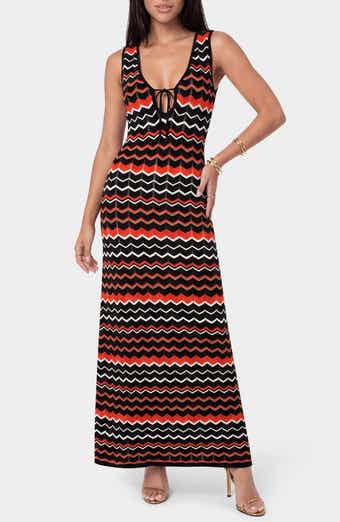 Striped Crochet V-Neck Maxi Dress