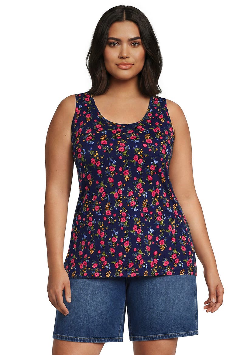 Cotton Tank Top, Main, color, Deep Sea Mini Poppy Floral
