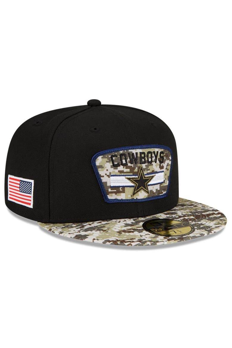Men's New Era Black/Camo Dallas Cowboys 2021 Salute To Service 59FIFTY Fitted Hat, Main, color, BLACK