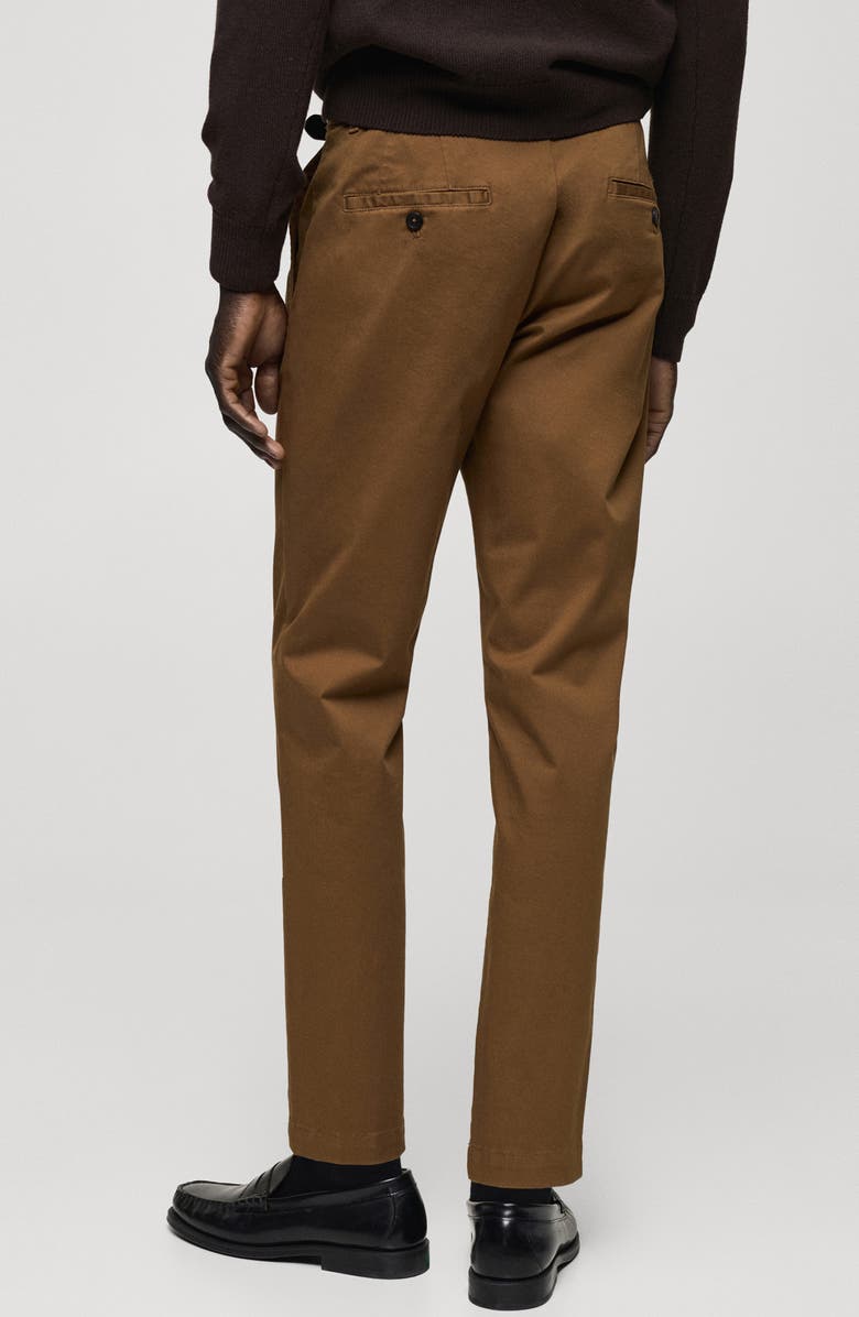 MANGO Slim Fit Flat Front Cotton Stretch Twill Chinos, Alternate, color, Brown