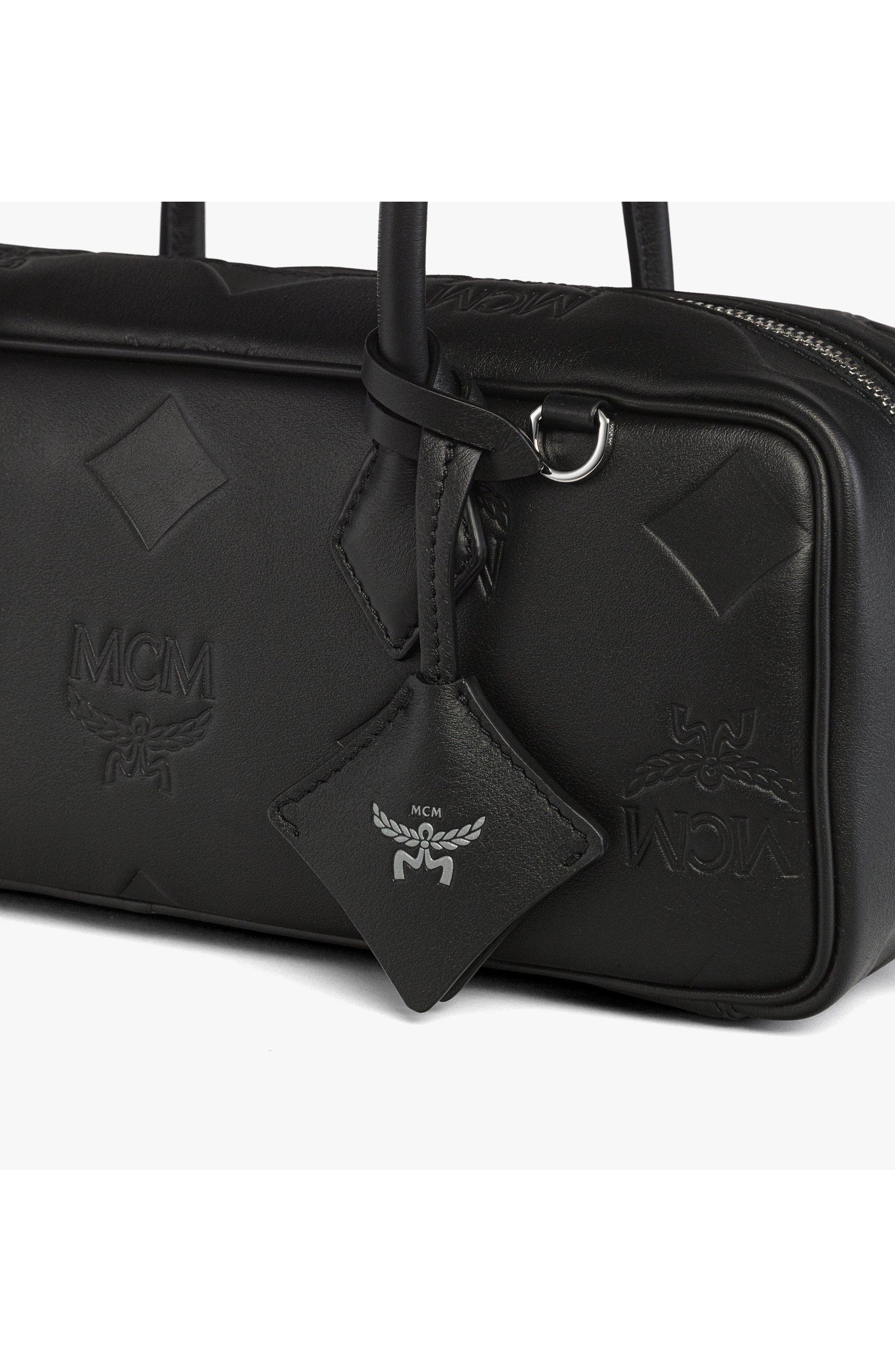 MCM Small Aren East West Shoulder Bag in Maxi Monogram Leather, Alternate, color, Black