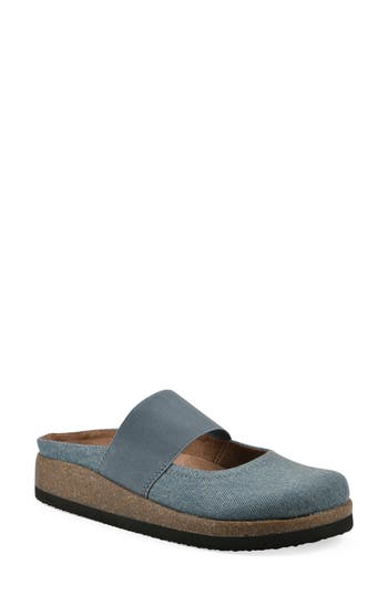 White Mountain Footwear Bassi Wedge Mule In Vintage Blue Fabric