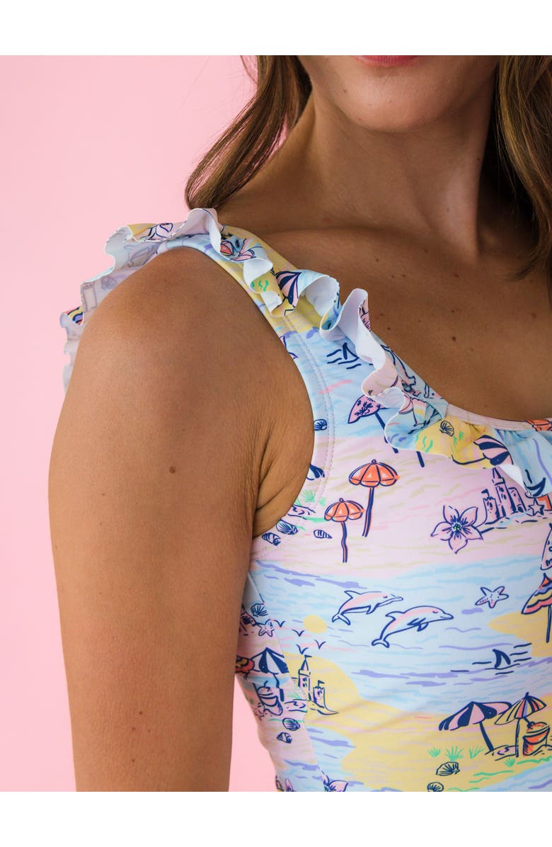 RuffleButts UPF50+ Women's Ruffle One Piece Swimsuit, Alternate, color, Beach Day