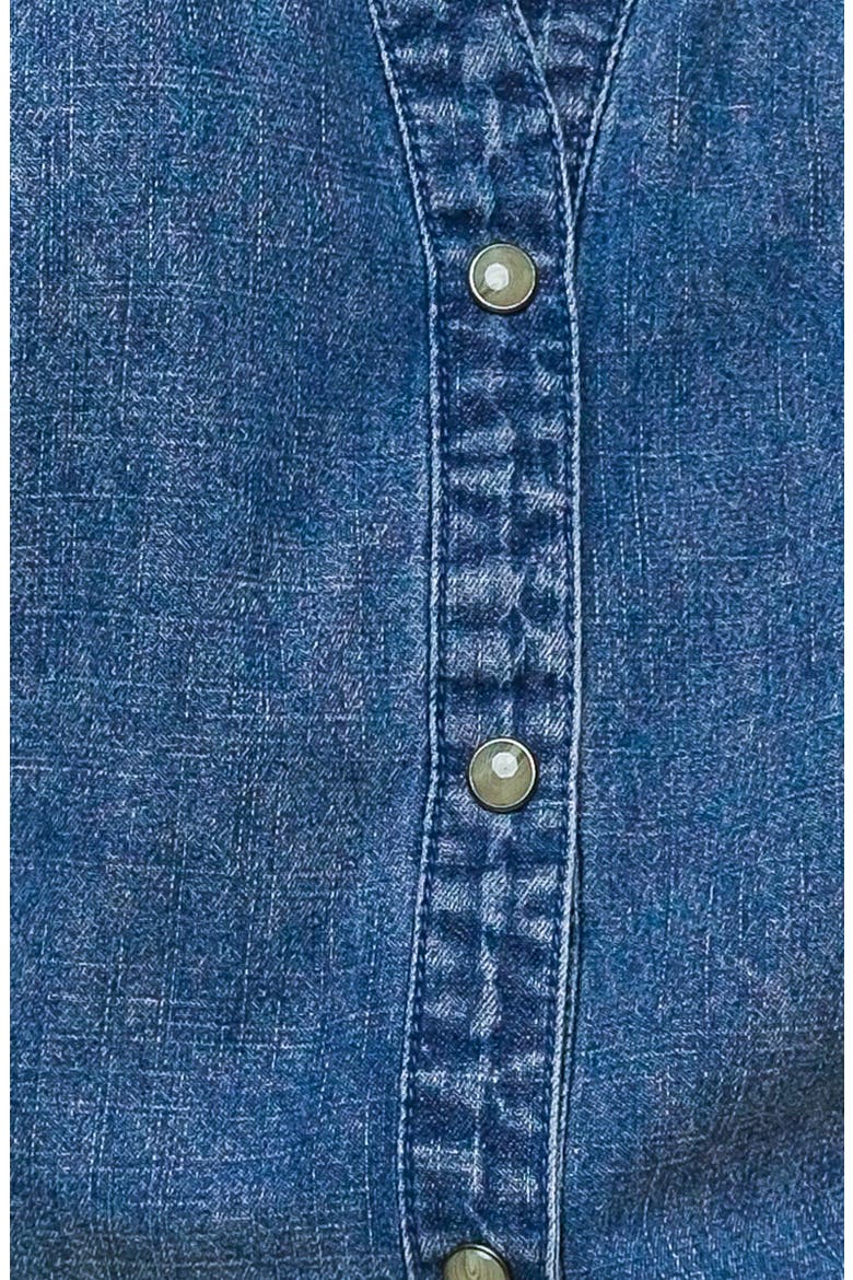 Washed Long Sleeve Denim Top, Alternate, color, MEDIUM INDIGO
