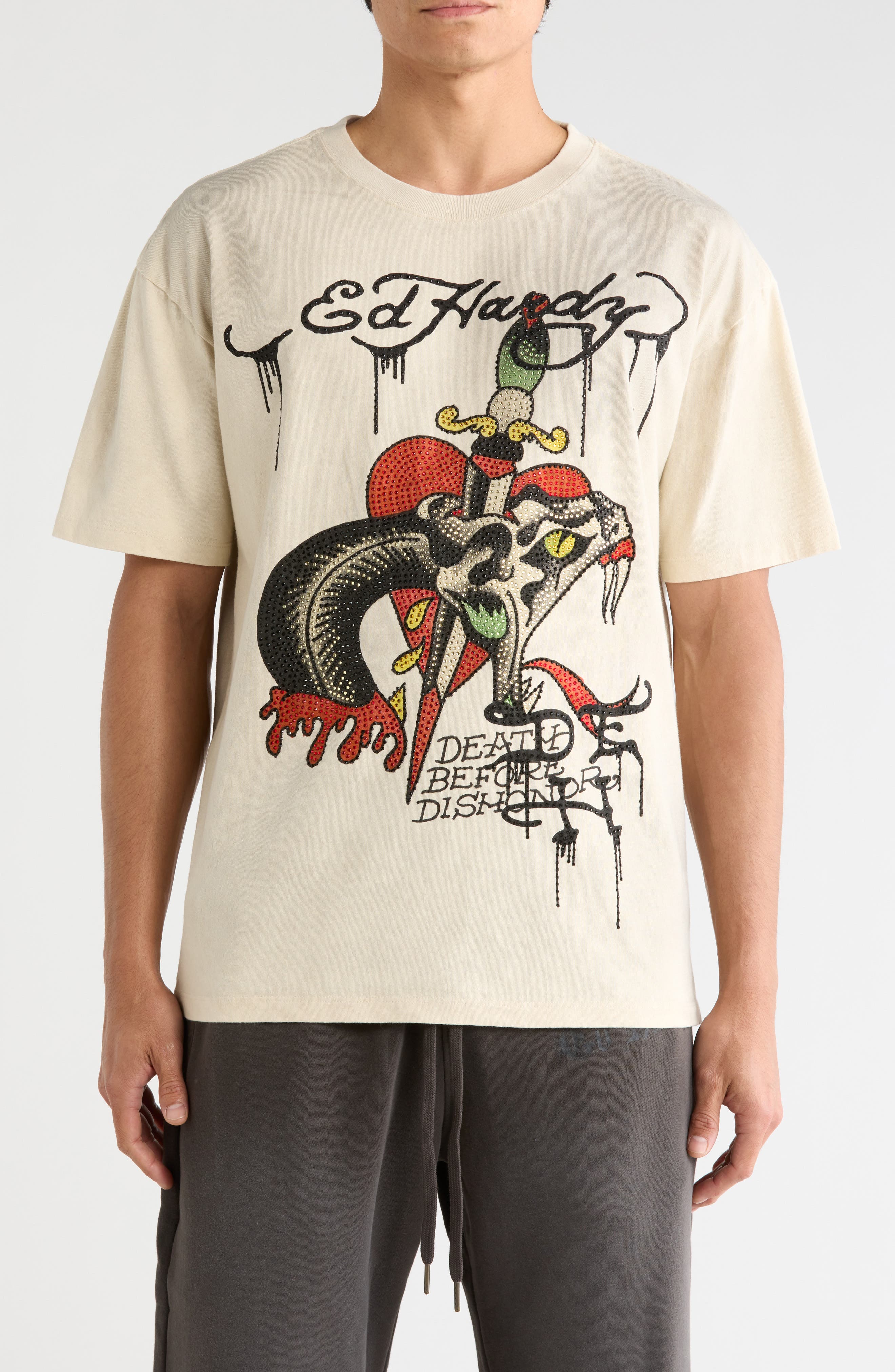 Ed Hardy Dagger Snake Cotton Graphic T-Shirt