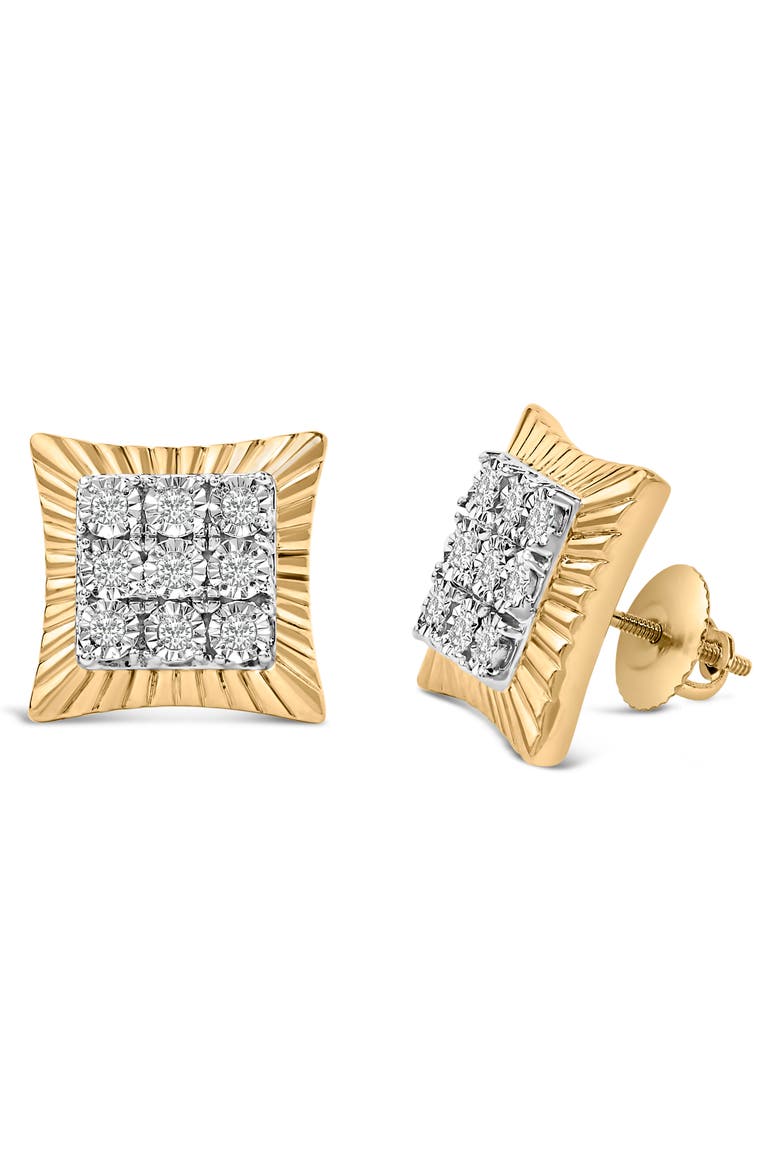 10K Yellow Gold Plated Silver 1/4 Cttw Diamond Textured Halo Stud Earrings, Alternate, color, Yellow