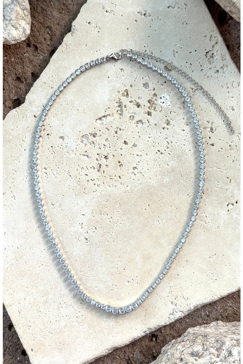 Bezel Crystal Tennis Necklace, Alternate, color, SILVER
