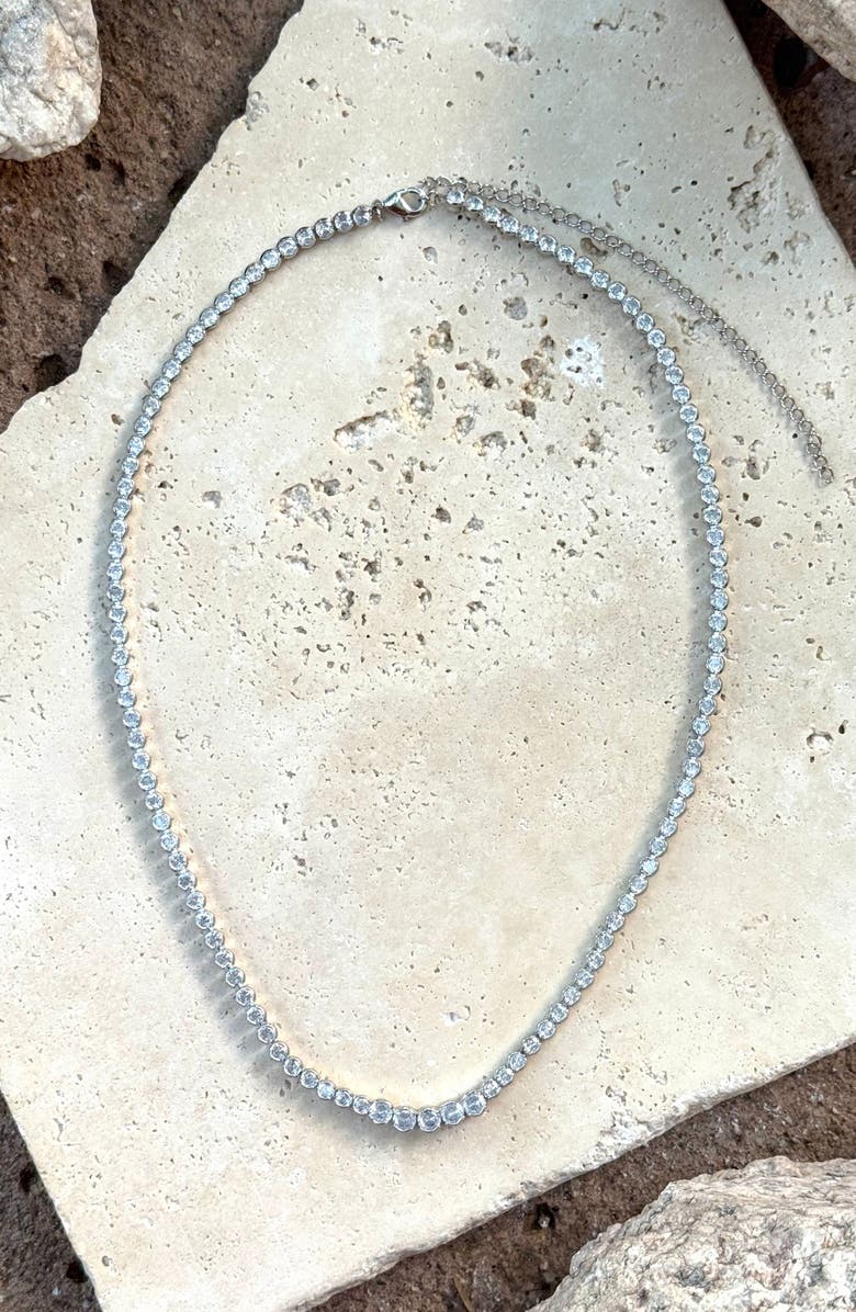 Adornia Bezel Crystal Tennis Necklace, Alternate, color, Silver