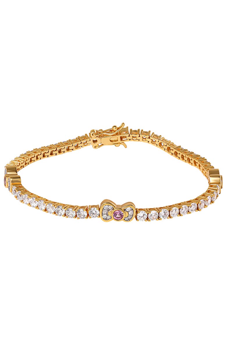 Hello Kitty White & Pink Sapphire Station Bracelet, 7.5", Main, color, Gold Pink