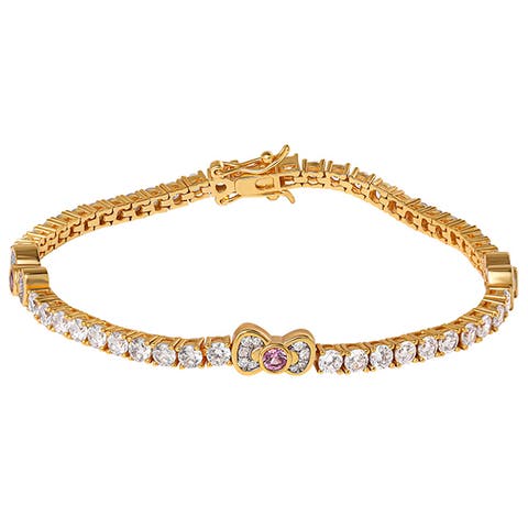 White & Pink Sapphire Station Bracelet, 7.5"