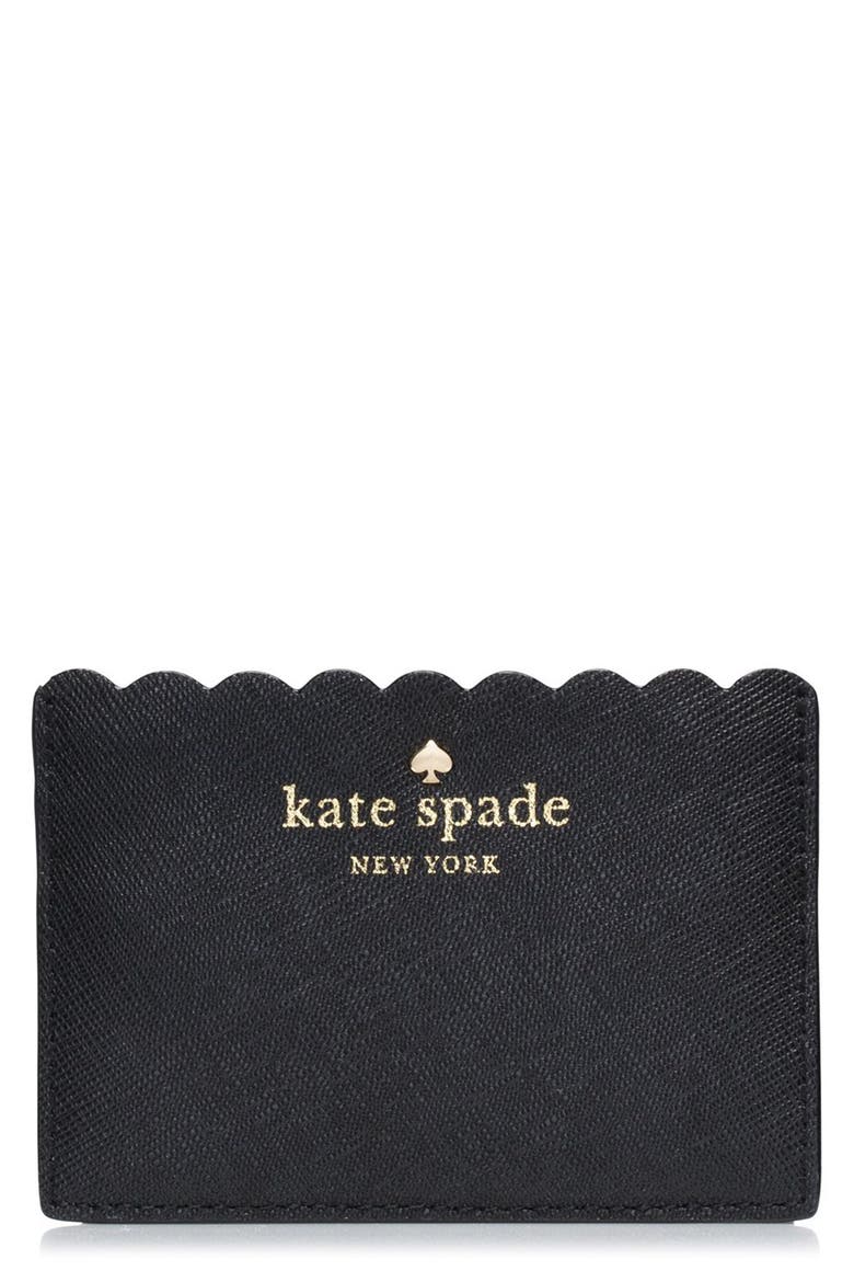 'cape drive' saffiano leather card holder, Main, color, BLACK/ BRIGHT WHITE