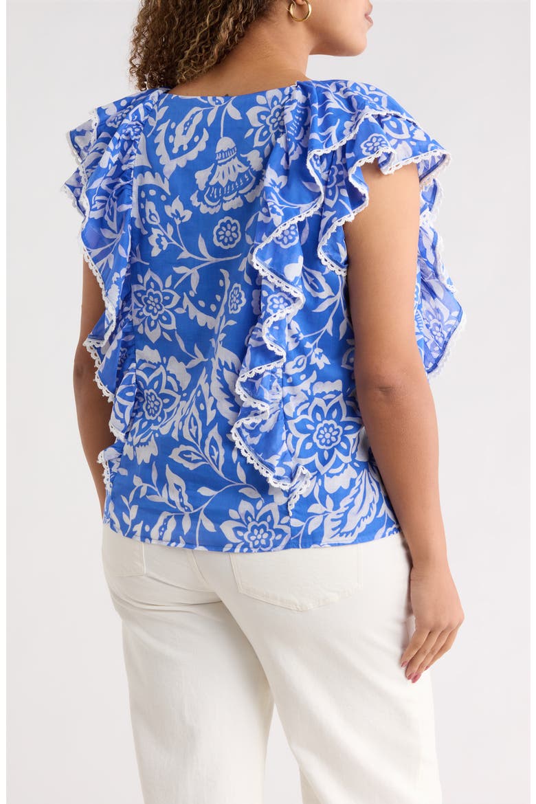 Marny Floral Ziva Ruffle Blouse, Alternate, color, BLUE WHITE