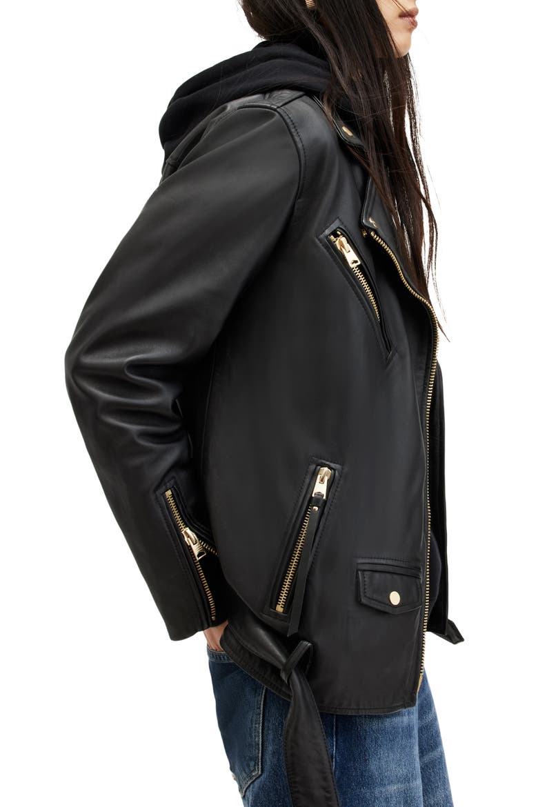 Billie Oversize Leather Biker Jacket, Alternate, color, BLACK/ GOLD