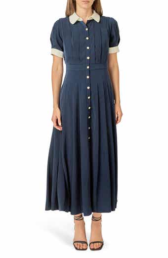 Short Sleeve Pleated Midi Shirtdress