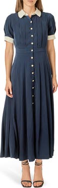 English Factory Short Sleeve Pleated Midi Shirtdress
