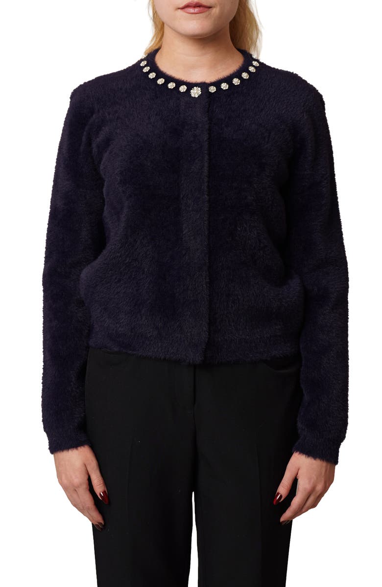 CYRUS Embellished Fuzzy Cardigan, Main, color, Eclipse