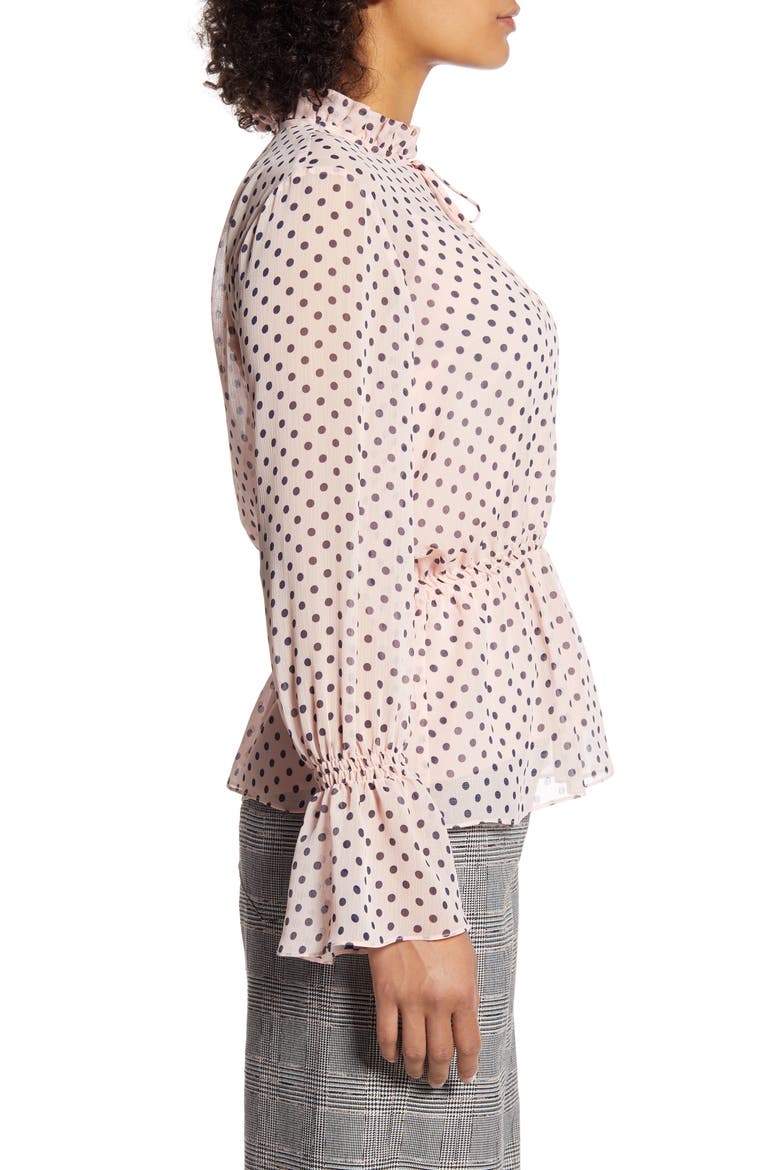 Polka Dot Long Sleeve Peplum Top, Alternate, color, MILLY DOT- BALLERINA PINK