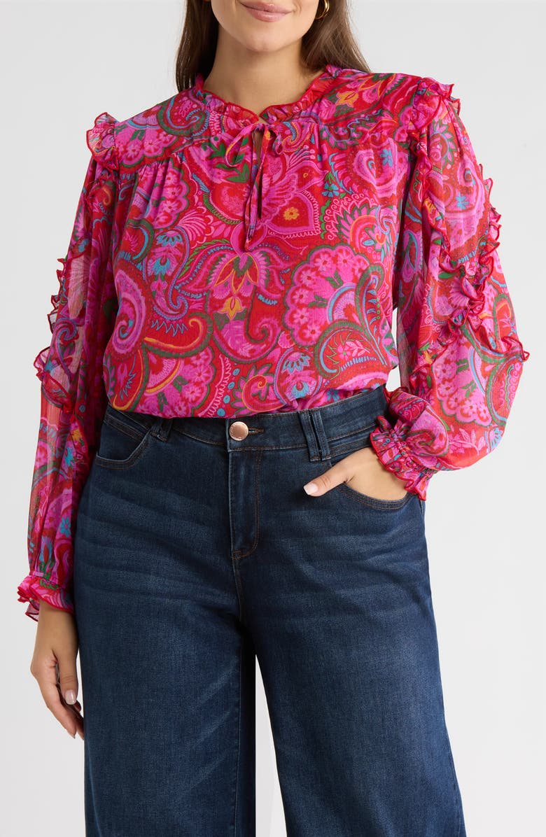 SUGARLIPS Anais Floral Ruffle Balloon Sleeve Top, Main, color, Fuchsia-Mult