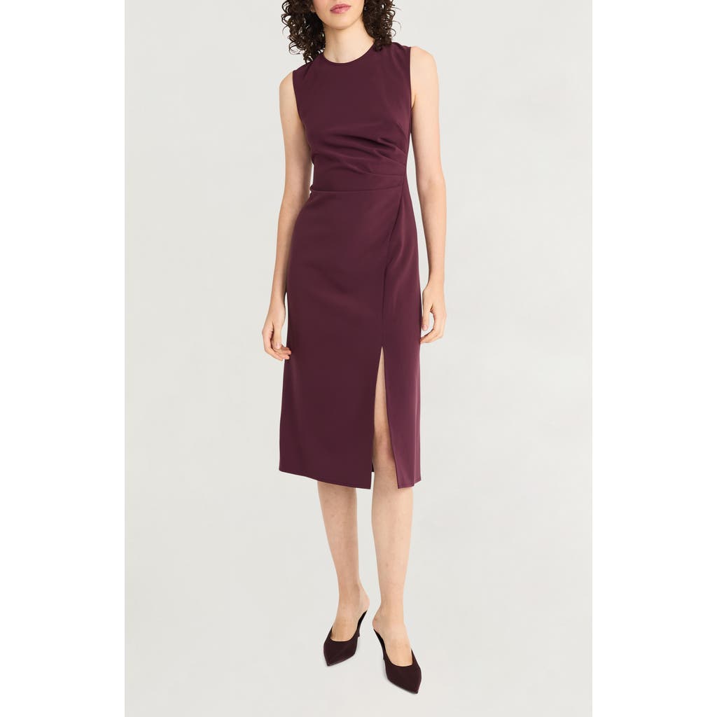 Luxely Pleated Sleeveless Dress in Wine Tasting