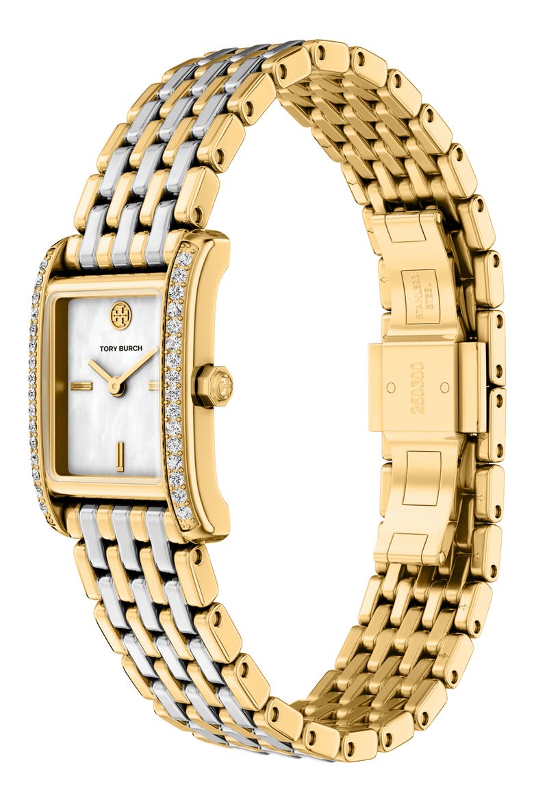 The Small Eleanor Mother-of-Pearl Tank Bracelet Watch, 19mm x 22mm, Alternate, color, TWO TONE