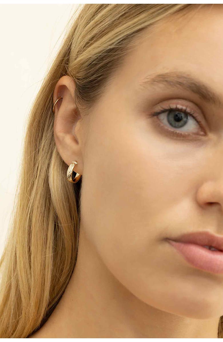 Oradina 14K Yellow Gold With A Twist Mini Hoops, Alternate, color, Yellow Gold