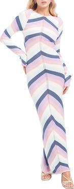 Capittana Piper Long Sleeve Chevron Crochet Cover-Up Sweater Dress