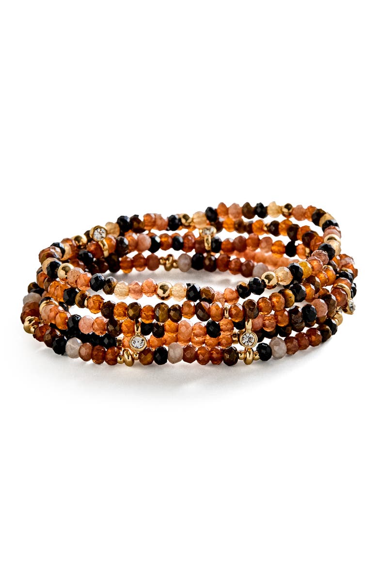 Set of 5 Indya Beaded Stretch Bracelets, Main, color, BROWN