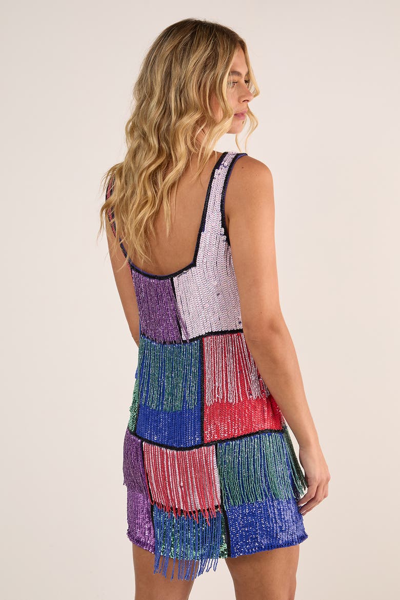 Check Tassel Sequin Mini Dress, Alternate, color, Multi