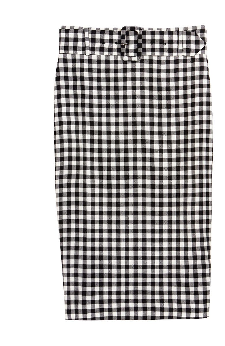 SUISTUDIO Darell Belted Gingham Pencil Skirt, Alternate, color,