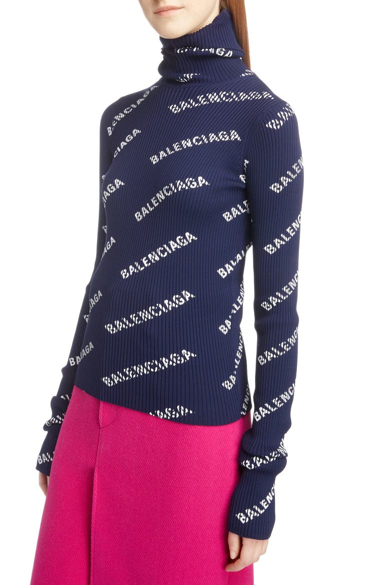Logo Ribbed Turtleneck Sweater, Alternate, color, NAVY/ WHITE