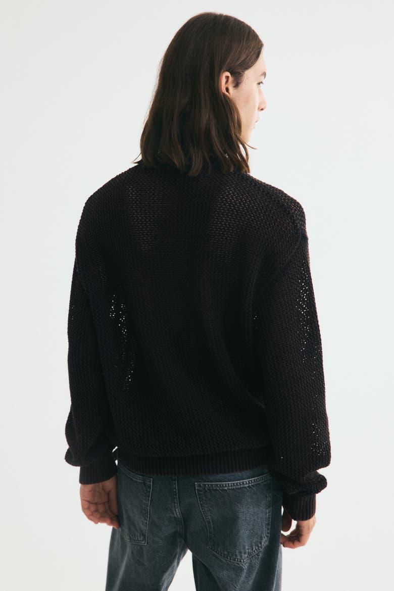 Loose-Fit Open-Knit Cotton Sweater, Alternate, color, Black