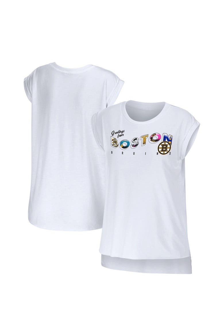 Women's WEAR by Erin Andrews White Boston Bruins Greetings From Muscle T-Shirt, Main, color, White