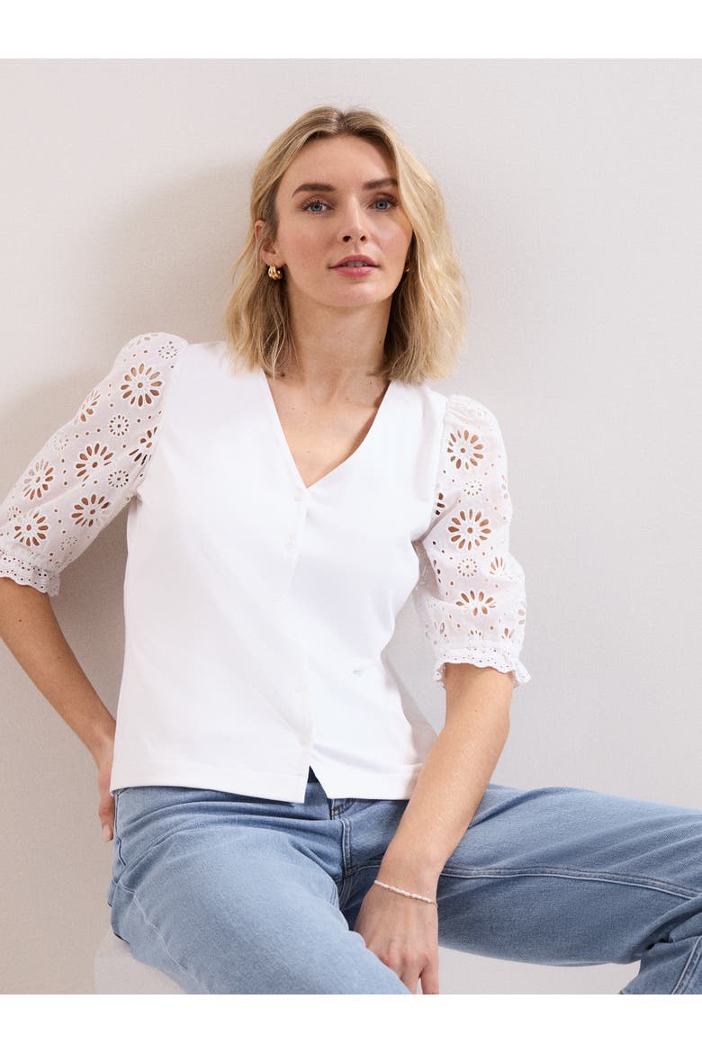 Eleanor Floral Eyelet Detail Top, Alternate, color, White
