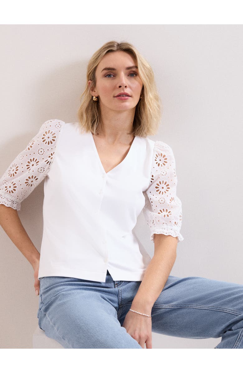 Phase Eight Eleanor Floral Eyelet Detail Top, Alternate, color, White