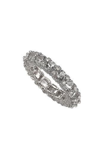 Suzy Levian White Sterling Silver Cubic Zirconia Pave U Shape Setting Eternity Band In Metallic