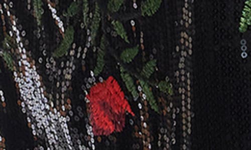 DRESS THE POPULATION DRESS THE POPULATION DOTTIE FLORAL JACQUARD SEQUIN MIDI COCKTAIL DRESS