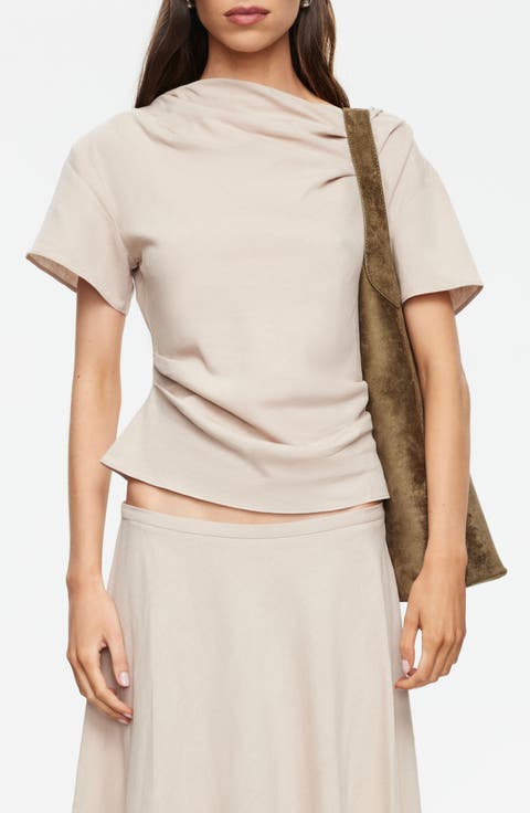 Halcyon Cowl Neck Crop Linen Blend Top