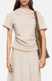 LIONESS Halcyon Cowl Neck Crop Linen Blend Top